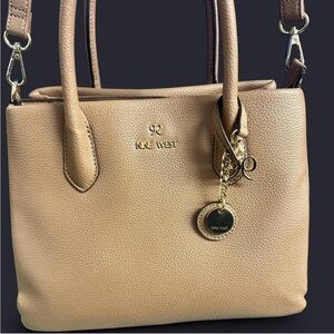 Nine West Beige Tote with Gold Accents